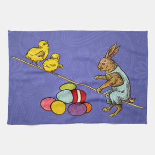 Linge De Cuisine Illustration de Pâques : lapin qui couve des œufs