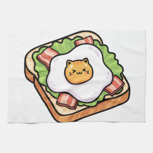 Linge De Cuisine Illustration de toast avec un œuf frit au chat mig