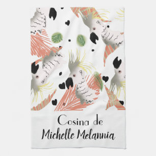 Linge De Cuisine Illustration de verdure aux cœurs de cacatoès mign