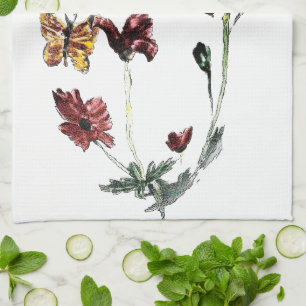 Linge De Cuisine Illustration des fleurs de papillon