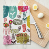 Linge De Cuisine Illustration des fleurs peintes à main rétro (Quart Plié)