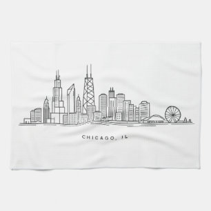 Linge De Cuisine Illustration du paysage urbain de Chicago IL