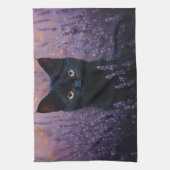 Linge De Cuisine Illustration d'un chat noir dans un champ de lavan (Vertical)