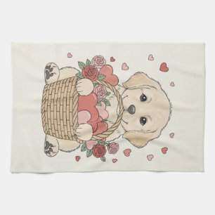 Linge De Cuisine Illustration d'un chiot mignon avec un cœur et un