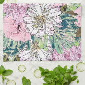 Linge De Cuisine Illustration florale rose et blanche de mignonne f (Plié)