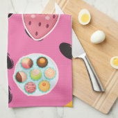 Linge De Cuisine Illustration Fruit et Dessert rose pâle (Quart Plié)