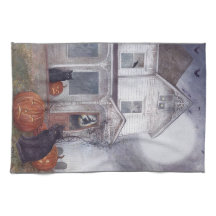 Illustration Halloween Hauted House avec chat noir