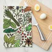 Linge De Cuisine Illustration Herbes et épices (Quart Plié)