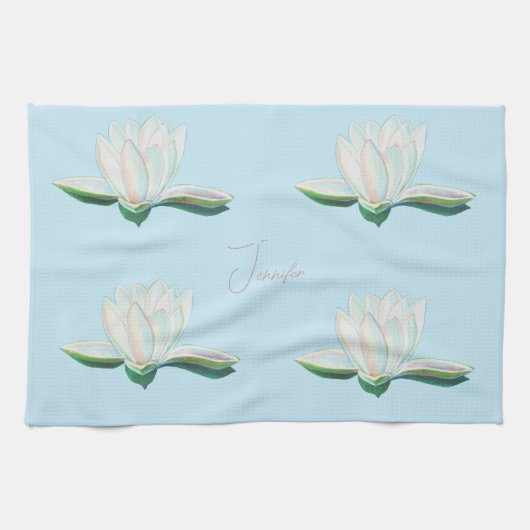 Linge De Cuisine Illustration Lumineuse de Lotus Blanc Personnalisé (Horizontal)