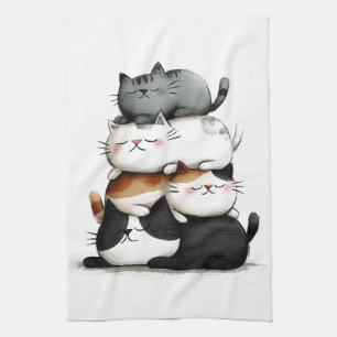 Linge De Cuisine Illustration lunaire d'une pile de chats adorables