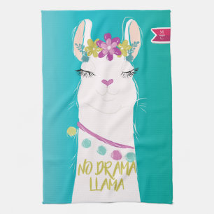 Linge De Cuisine Illustration No Drama Llama avec Monogramme