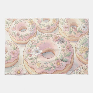 Linge De Cuisine Illustration Pastel de Donuts Rose Floral