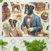 Linge De Cuisine Illustration Retro Boxer Dog (Plié)