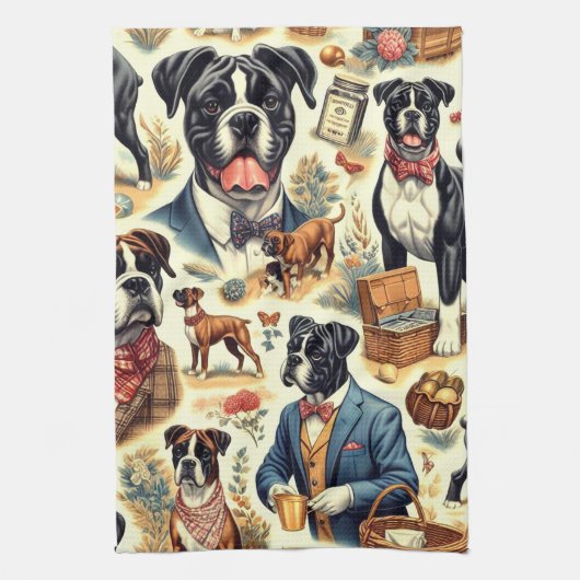 Linge De Cuisine Illustration Retro Boxer Dog (Vertical)