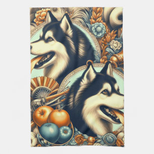 Linge De Cuisine Illustration Retro Siberian Husky