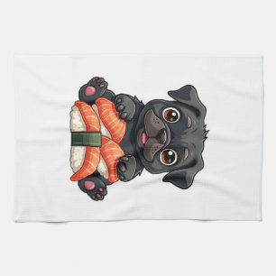 Linge De Cuisine Illustration vectorielle de sushi de pug noir mign