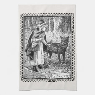 Linge De Cuisine Illustration Vintage en noir blanc à cheval Hood W
