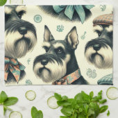 Linge De Cuisine Illustration vintage Schnauzer sans joint (Plié)