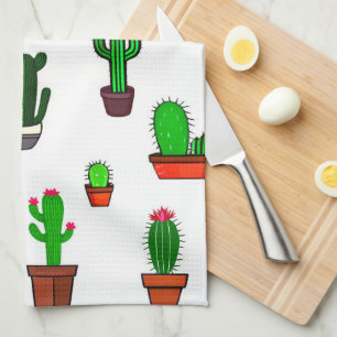 Linge De Cuisine Illustrations de cactus mignons sur fond blanc