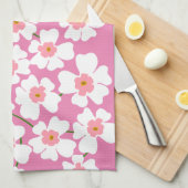 Linge De Cuisine Imaginaire blanc  Motif rose (Quart Plié)