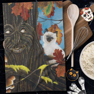Linge De Cuisine Imaginaire d'automne du chat de fin d'arbre