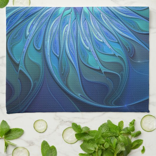 Linge De Cuisine Imaginaire Fleur Bleue Motif, Art Fractal Abstrait (Plié)