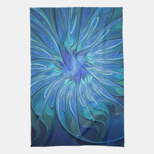 Linge De Cuisine Imaginaire Fleur Bleue Motif, Art Fractal Abstrait (Vertical)