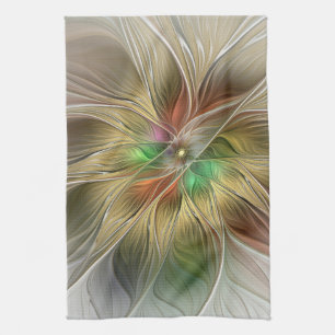 Linge De Cuisine Imaginaire Floral Avec Or Moderne Abstrait Fractal