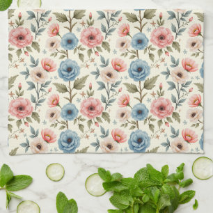 Linge De Cuisine Imaginaire floral de printemps bleu et rose