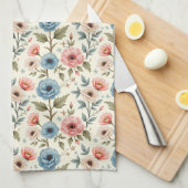Linge De Cuisine Imaginaire floral de printemps bleu et rose (Quart Plié)