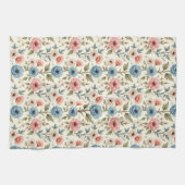 Linge De Cuisine Imaginaire floral de printemps bleu et rose (Horizontal)