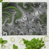 Linge De Cuisine Imaginaire Monde Vert Et Gris Art Fractal Abstrait (Plié)