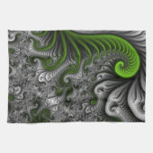 Linge De Cuisine Imaginaire Monde Vert Et Gris Art Fractal Abstrait (Horizontal)