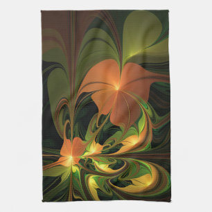 Linge De Cuisine Imaginaire Plante Abstrait rouille verte Brown fra