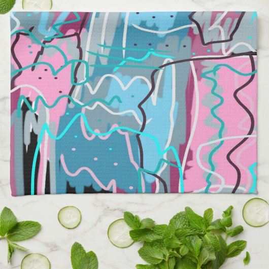 Linge De Cuisine Impression Abstraite des eaux de printemps (Plié)