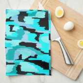 Linge De Cuisine Impression Abstraite turquoise et noire (Quart Plié)