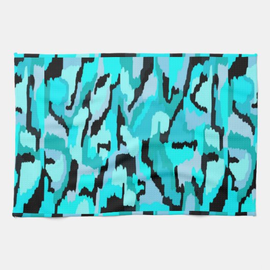 Linge De Cuisine Impression Abstraite turquoise et noire (Horizontal)