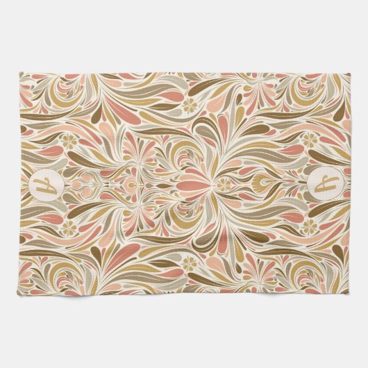 Linge De Cuisine Impression Boho avec Monogramme Rétro (Horizontal)