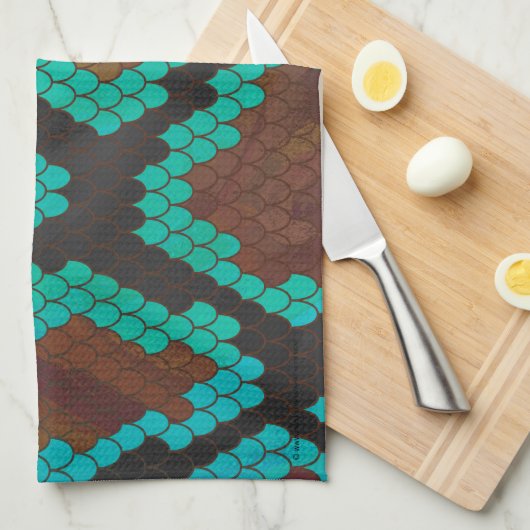 Linge De Cuisine Impression Brown et Turquoise de serpent (Quart Plié)