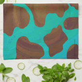 Linge De Cuisine Impression Brown et Turquoise de vache (Plié)