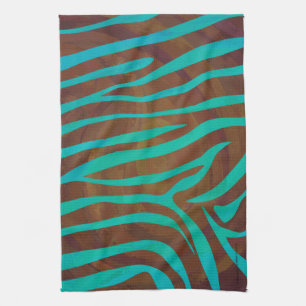 Linge De Cuisine Impression Brown et Turquoise Zebra