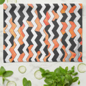 Linge De Cuisine Impression Chevron noir et orange de vache (Plié)