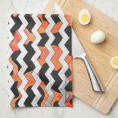 Linge De Cuisine Impression Chevron noir et orange de vache (Quart Plié)