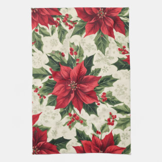 Linge De Cuisine Impression classique de Noël rouge poinsettia vert