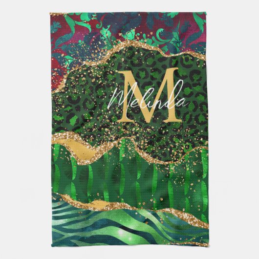 Linge De Cuisine Impression d'animal de safari vert Agate (Vertical)
