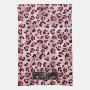 Linge De Cuisine Impression d'animal léopard rose avec fausse feuil
