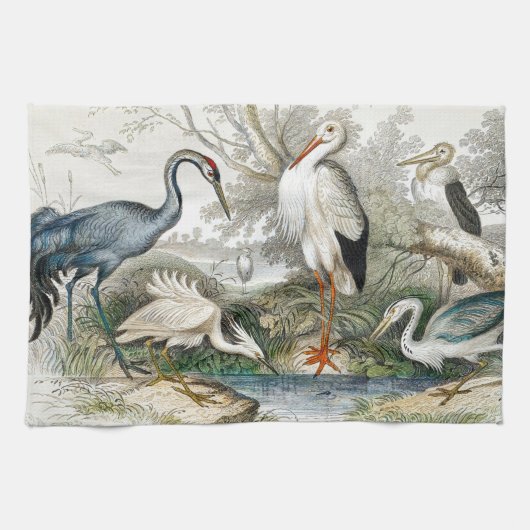Linge De Cuisine Impression d'art de la nature Héron, Cigogne et Gr (Horizontal)