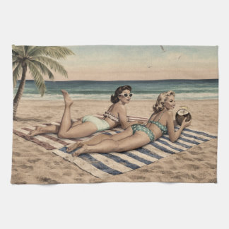 Linge De Cuisine Impression d'art pin-up de plage vintage | Filles