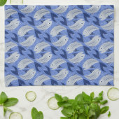 Linge De Cuisine Impression de bloc de poisson - bleu (Plié)