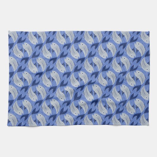 Linge De Cuisine Impression de bloc de poisson - bleu (Horizontal)